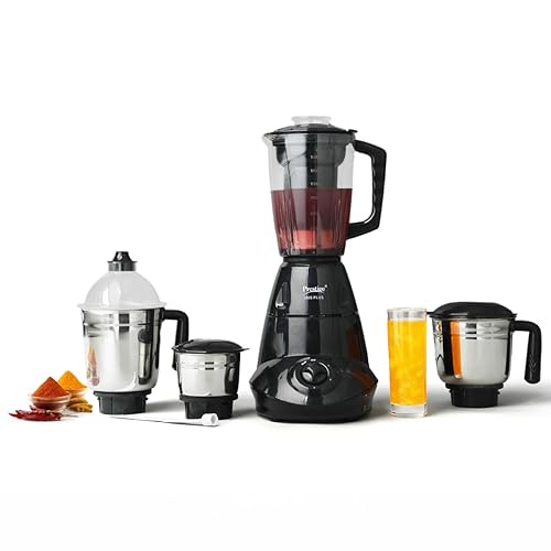 Prestige Iris 750 Watt Mixer Grinder with 4 Jars (3 Stainless Steel + 1 Juicer), Black